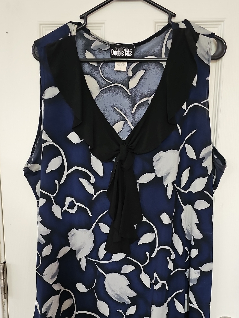 Navy, Black And Gray Floral Tie-Front Sleeveless Top